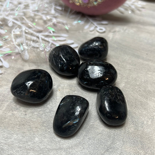 Arfvedsonite with Garnet Polished tumble tumblestone