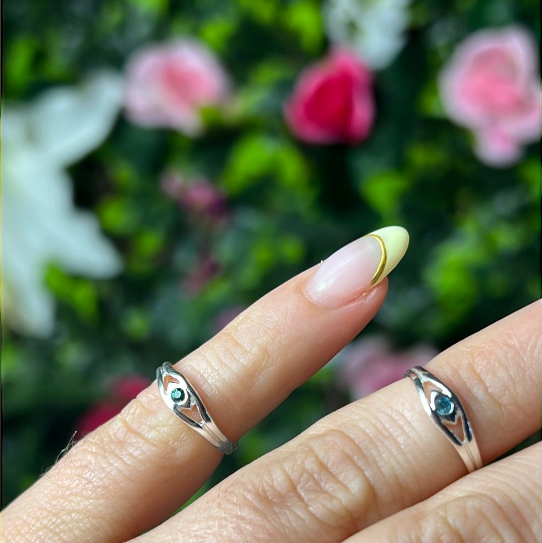 Evil Eye CZ - Mini Iddy Diddy - ( child / toe ) Adjustable 925 Sterling Silver Ring (Copy