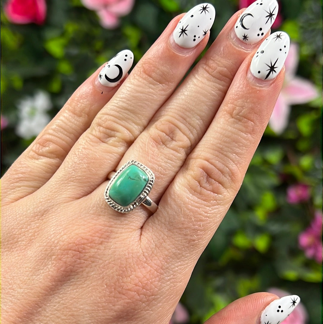 Cornish Turquoise 925 Sterling Silver Ring - Size N 1/2