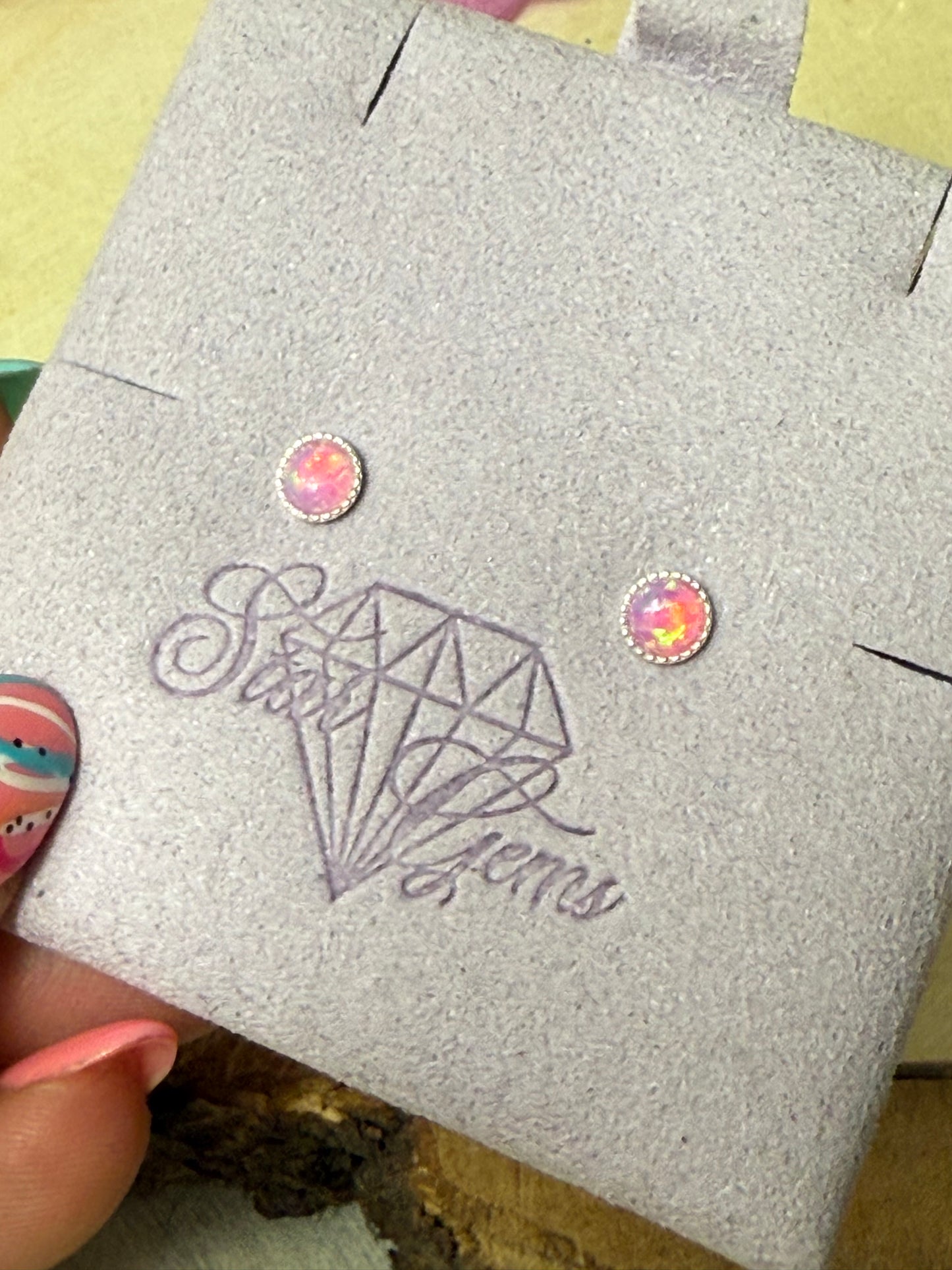 Handmade Pink Candy Opal Sterling Silver Studs
