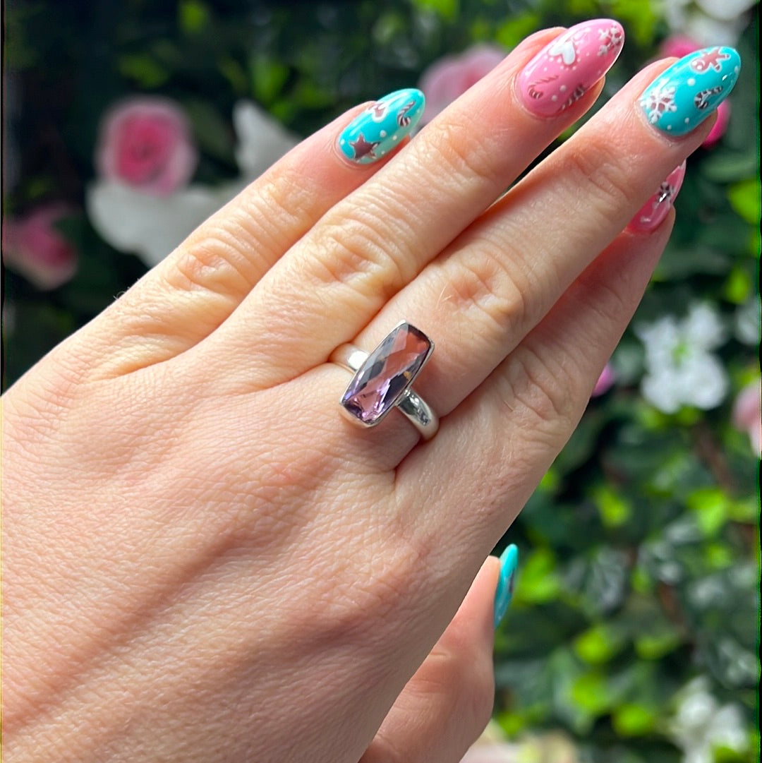 Amethyst Facet 925 Sterling Silver Ring - Size M - M 1/2