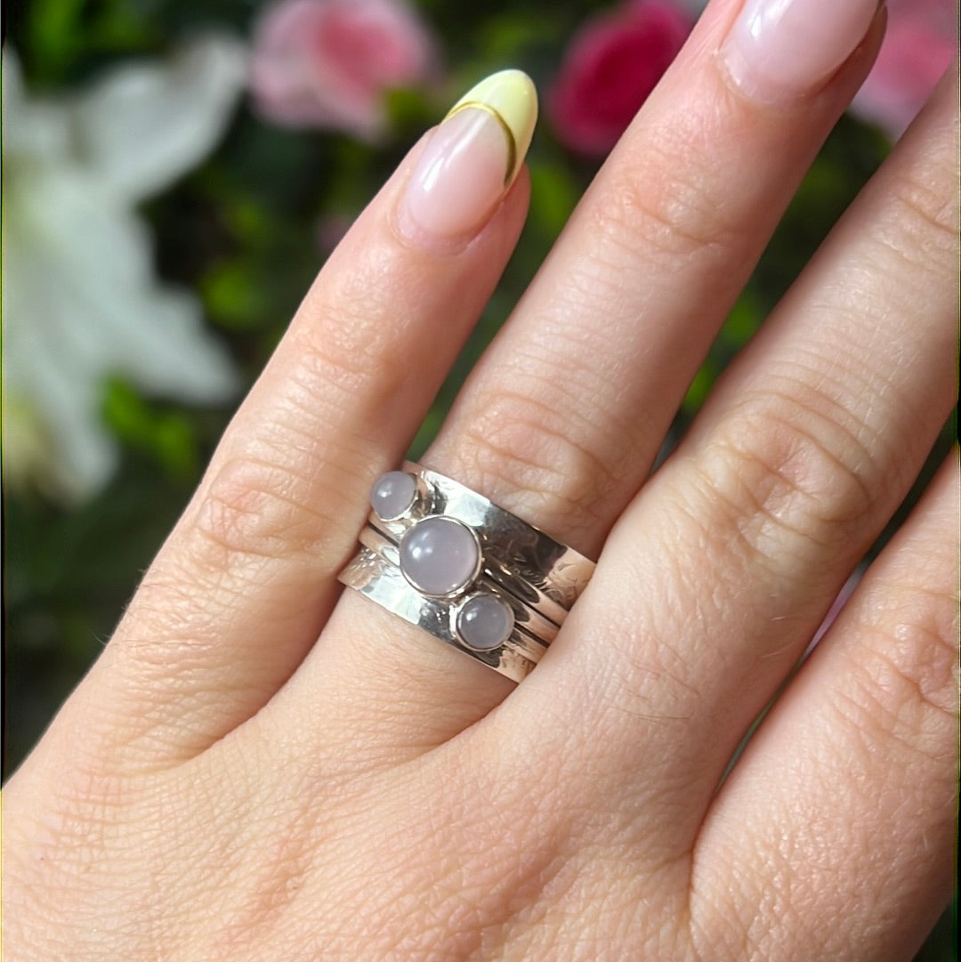 Trio Fidget Spinner Ring - Sterling Silver 925 Size N 1/2