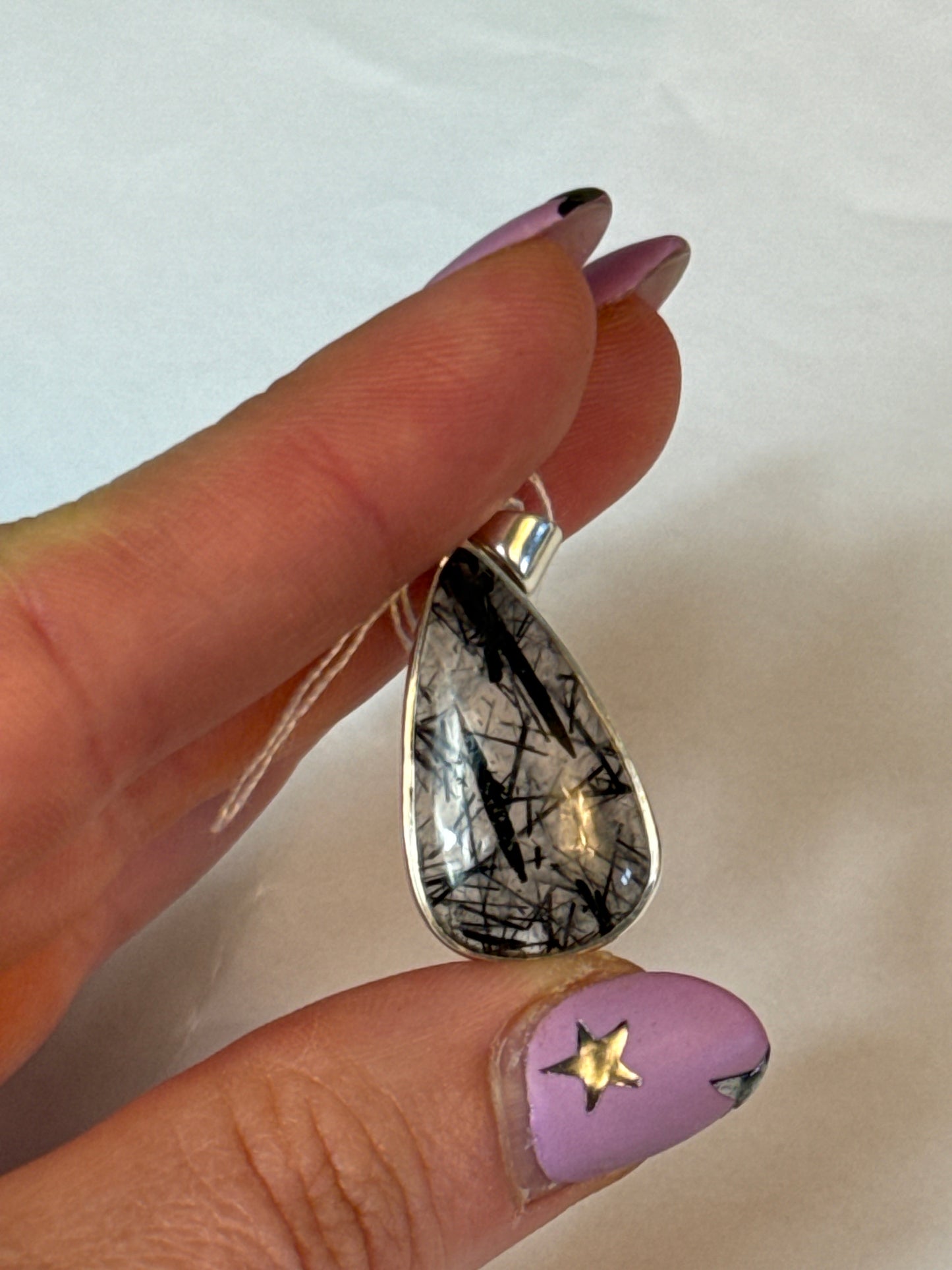 Black Rutile (black tourmaline) in Quartz - 925 Sterling Pendant
