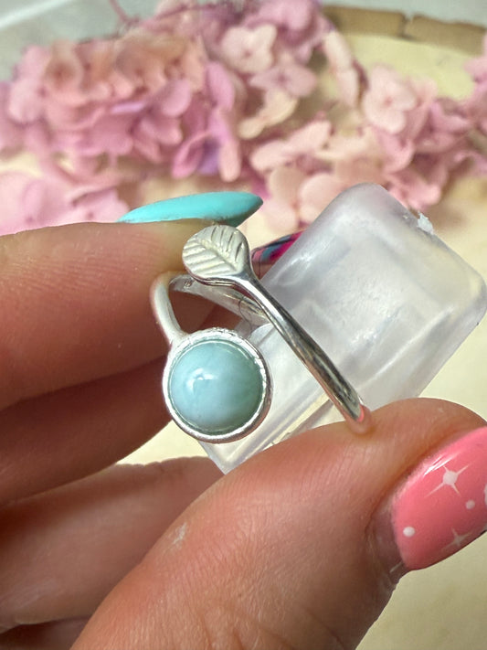 Handmade Adjustable Larimar 925 Silver Ring