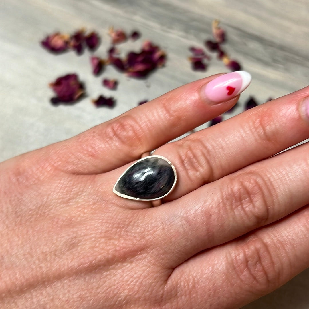 Namibian Tourmaline 925 Silver Ring - L 1/2