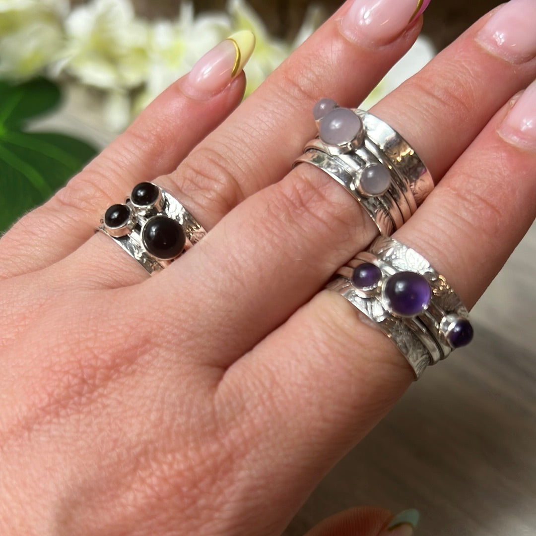 Trio Fidget Spinner Ring - Sterling Silver 925 Size N 1/2