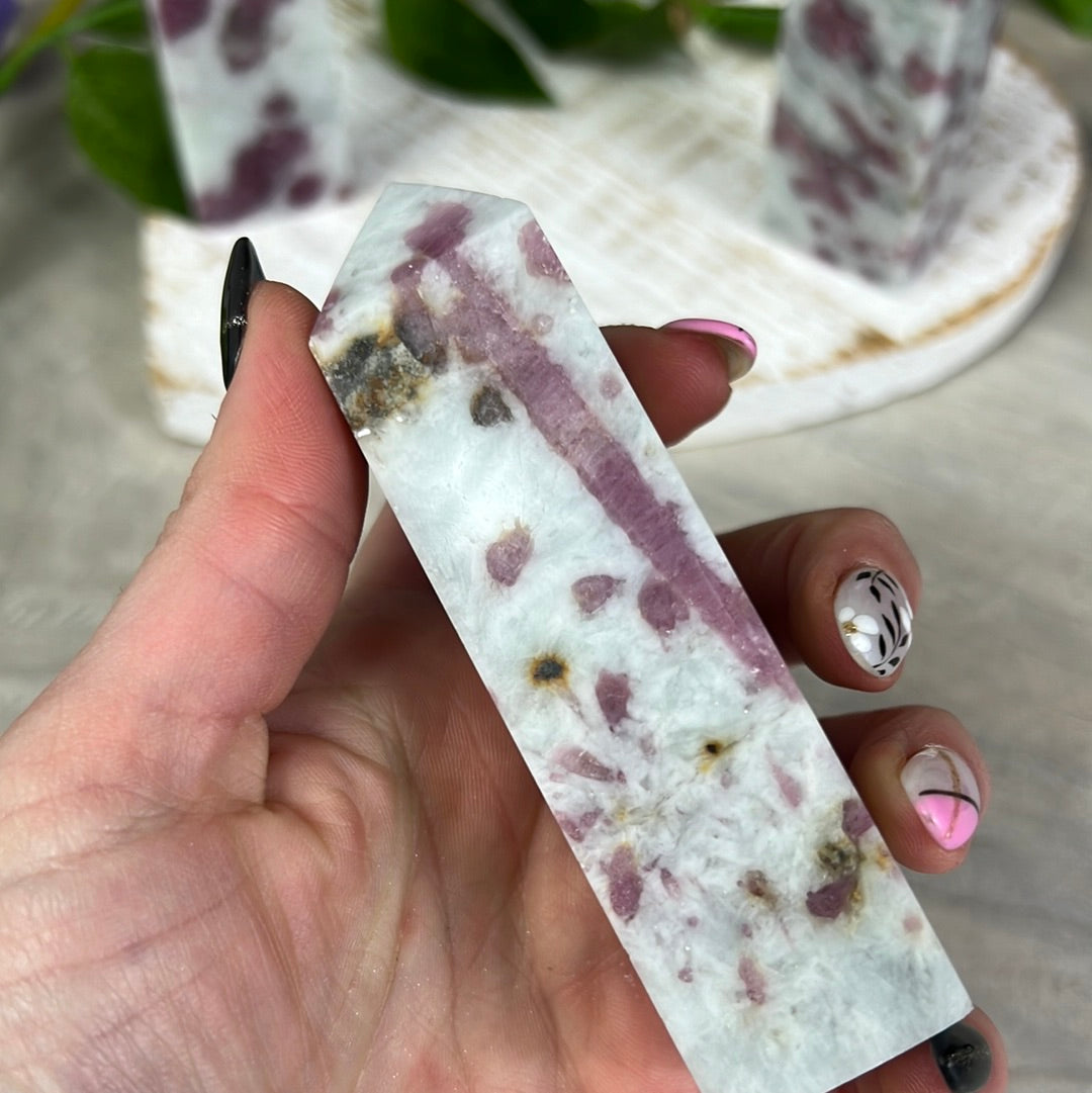 Pink tourmaline and aquamarine Towers Tower Point