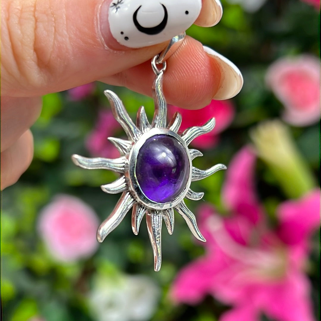 Flaming Sun Sunshine 925 Sterling Silver Pendant