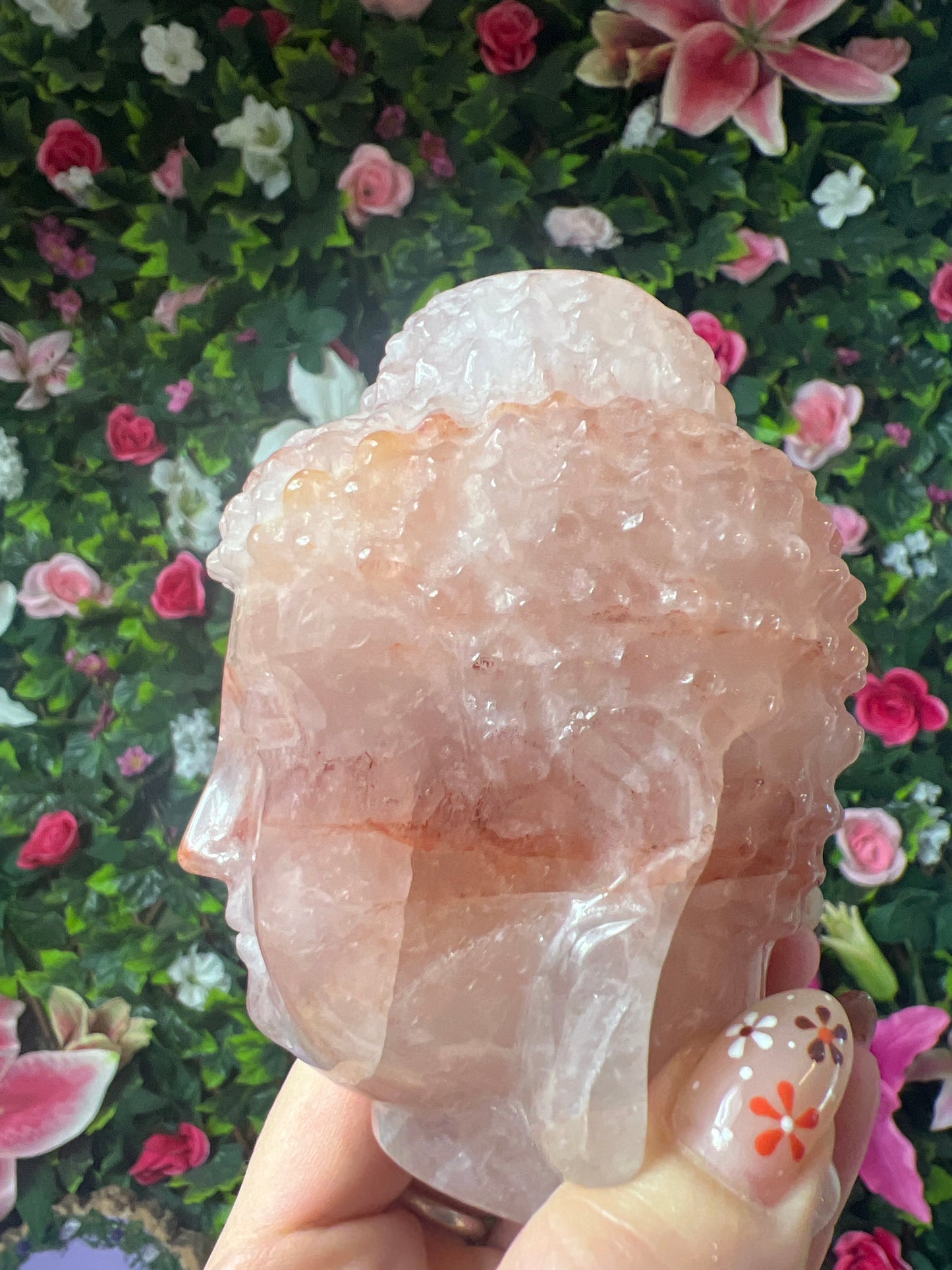 Large Fire Quartz Red Hematite in Rose Buddha Head