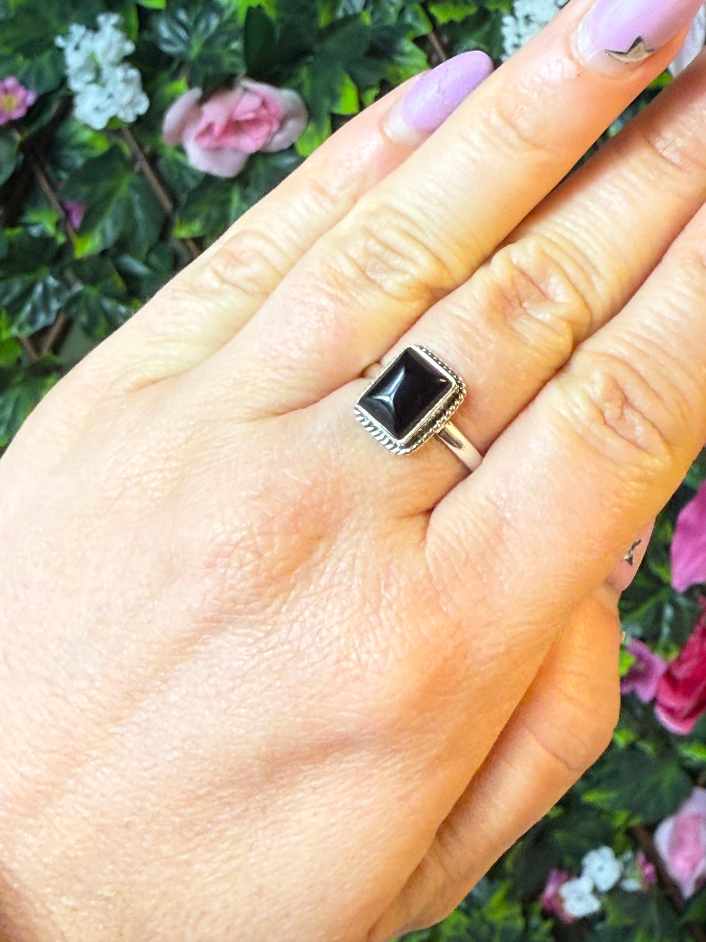 Square Onyx 925 Ring - Size N 1/2