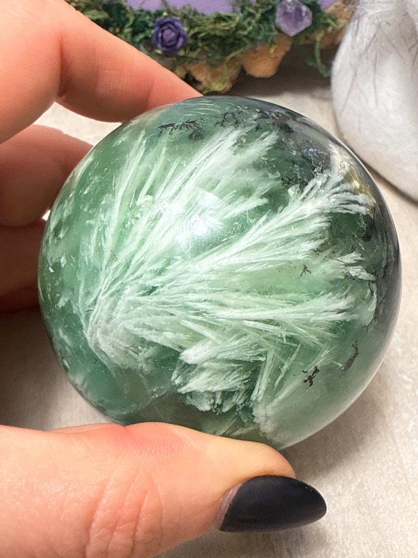 Feather Snowflake Fluorite Sphere