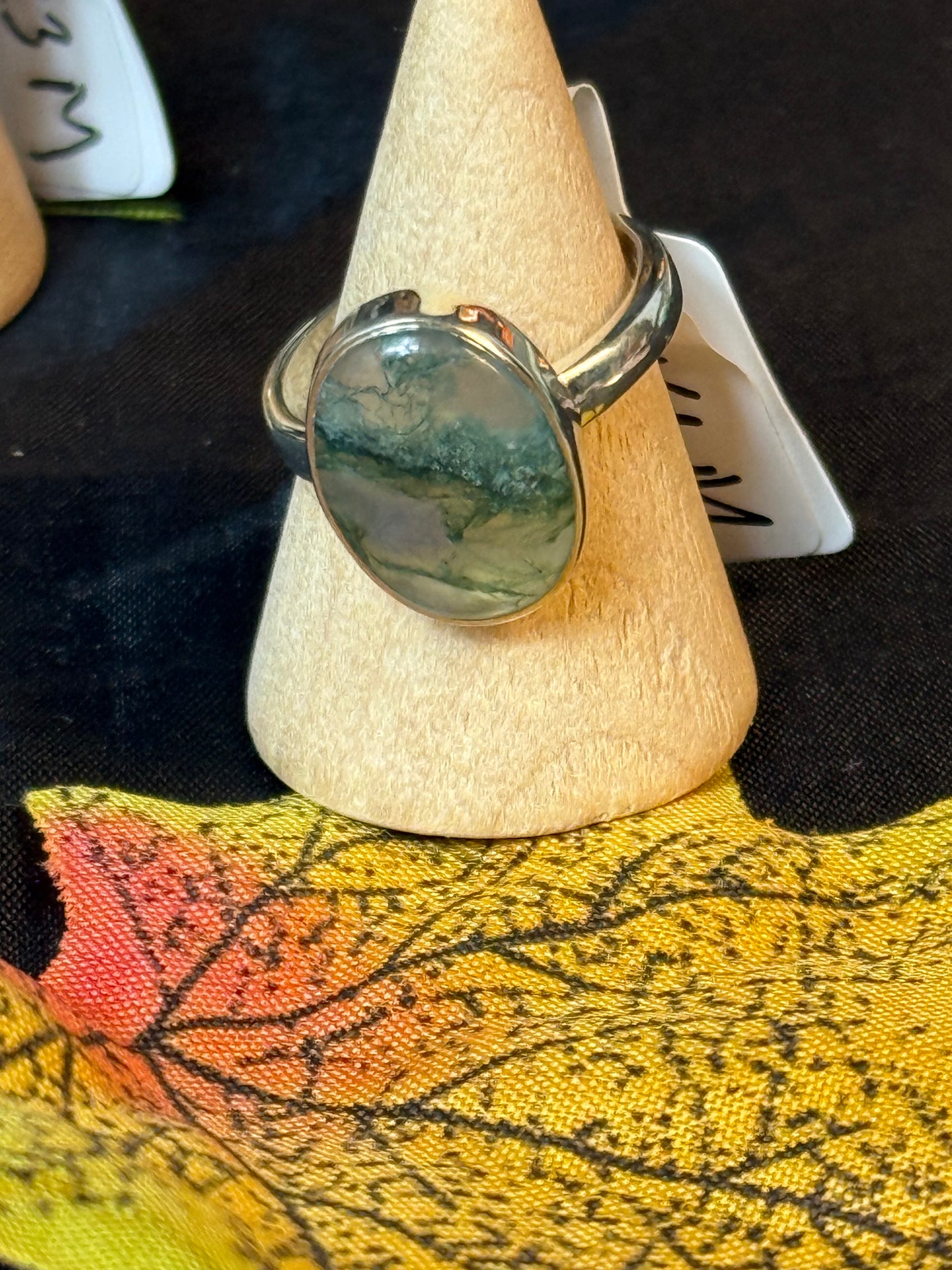 Moss Agate 925 Silver Ring - Size M 1/2