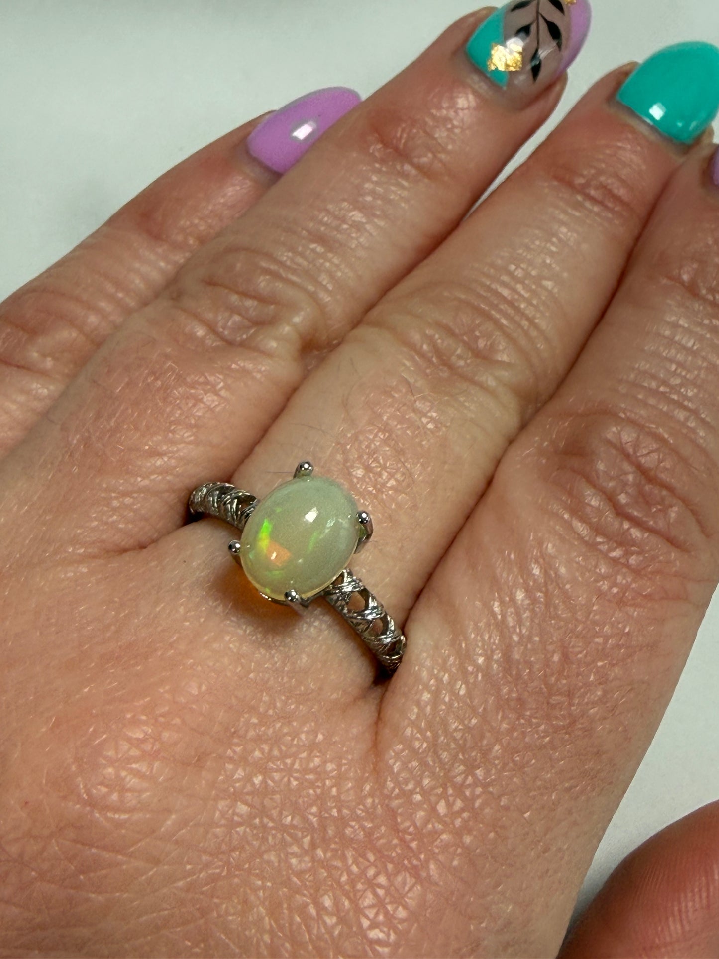 Opal Adjustable Silver Plated Ring