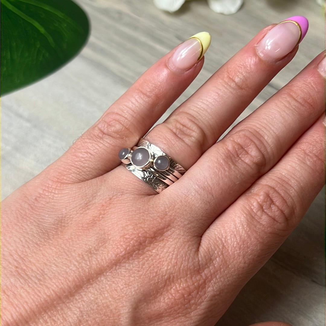 Trio Fidget Spinner Ring - Sterling Silver 925 - Size L 1/2