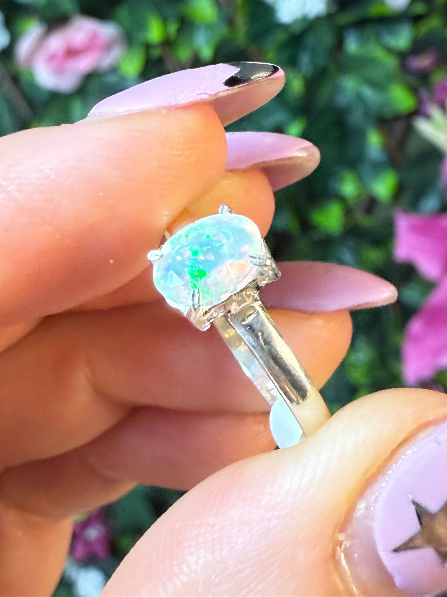 Ethiopian Opal 925 Silver Ring - Size S