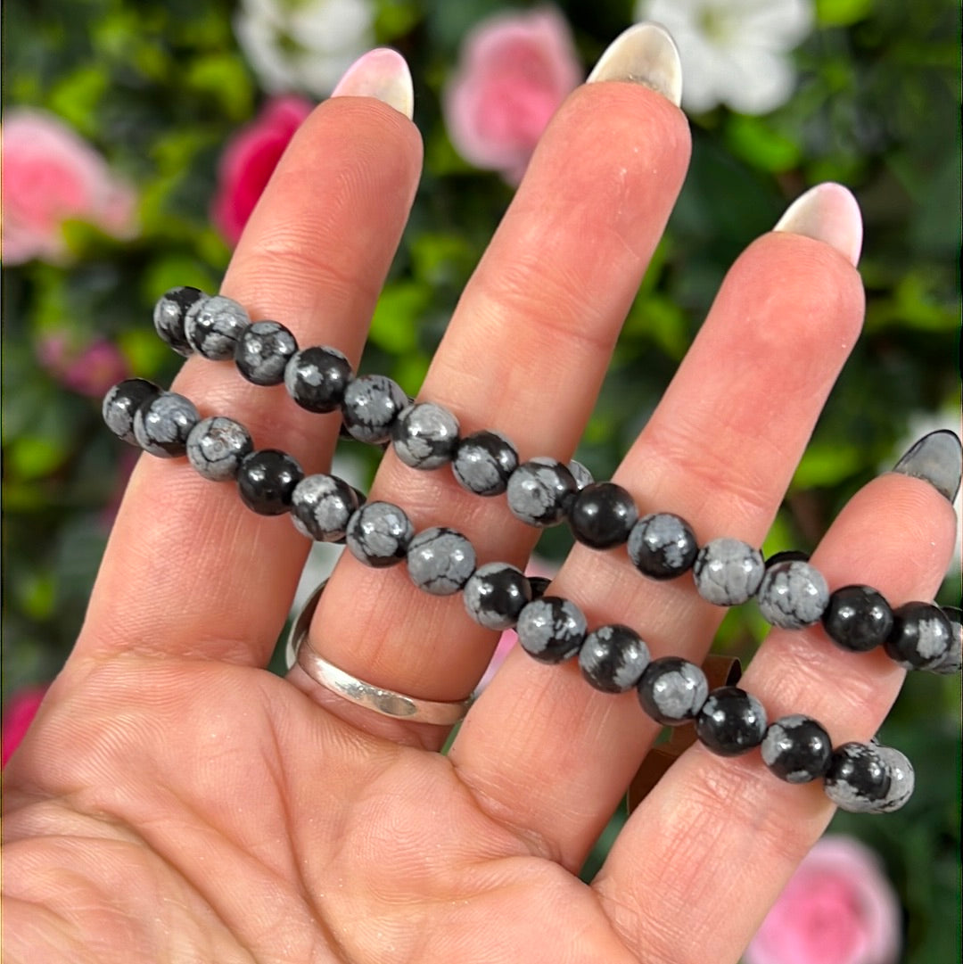 Snowflake Obsidian Bead Bracelet 6mm