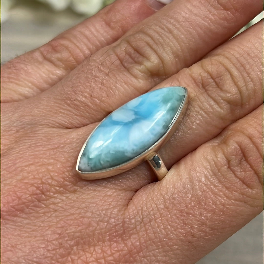 Larimar 925 Sterling Silver Ring - Size Q 1/2 - R