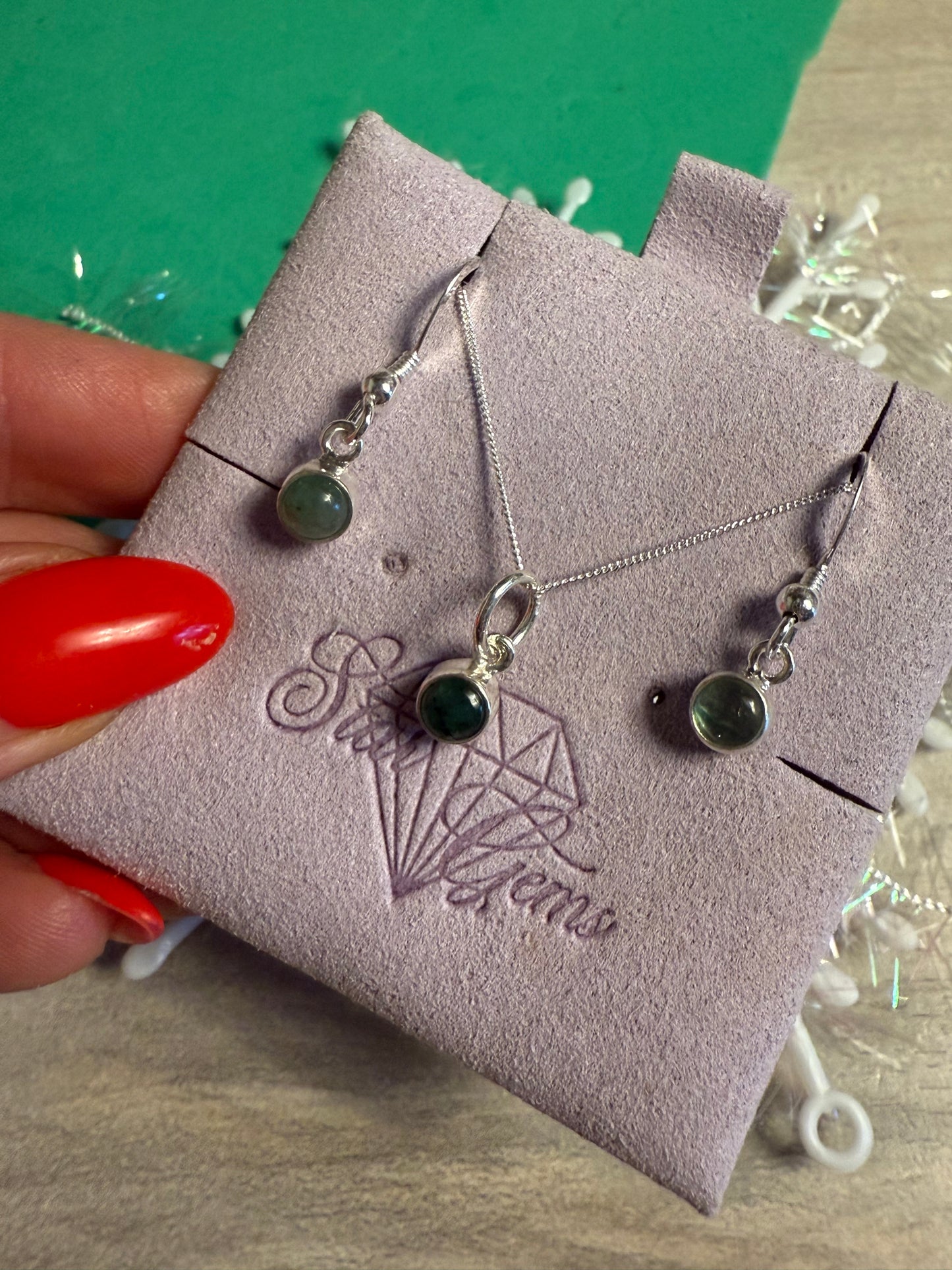 Emerald Sterling Silver Earring & Necklace Set