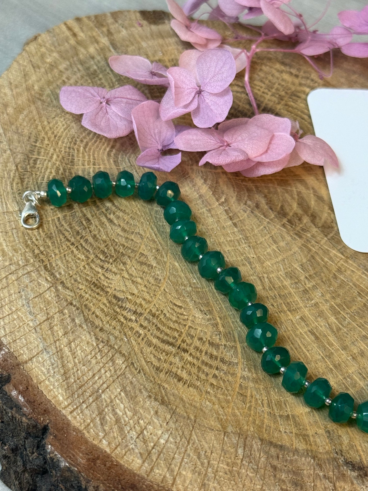 Green Onyx Facet Sterling 925 Bracelet