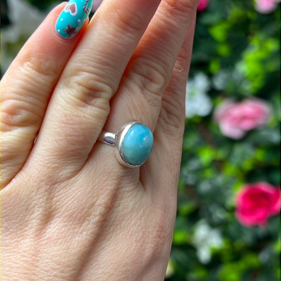 Larimar 925 Sterling Silver Ring - Size Q