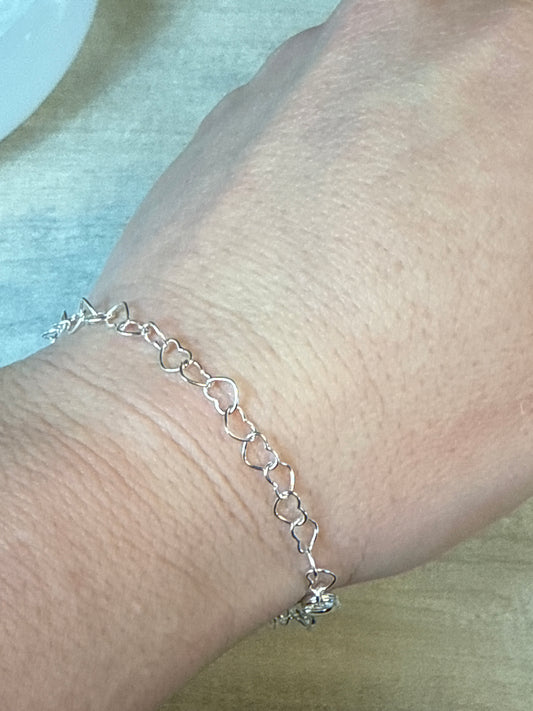 Heart Link Sterling Silver 925 Bracelet
