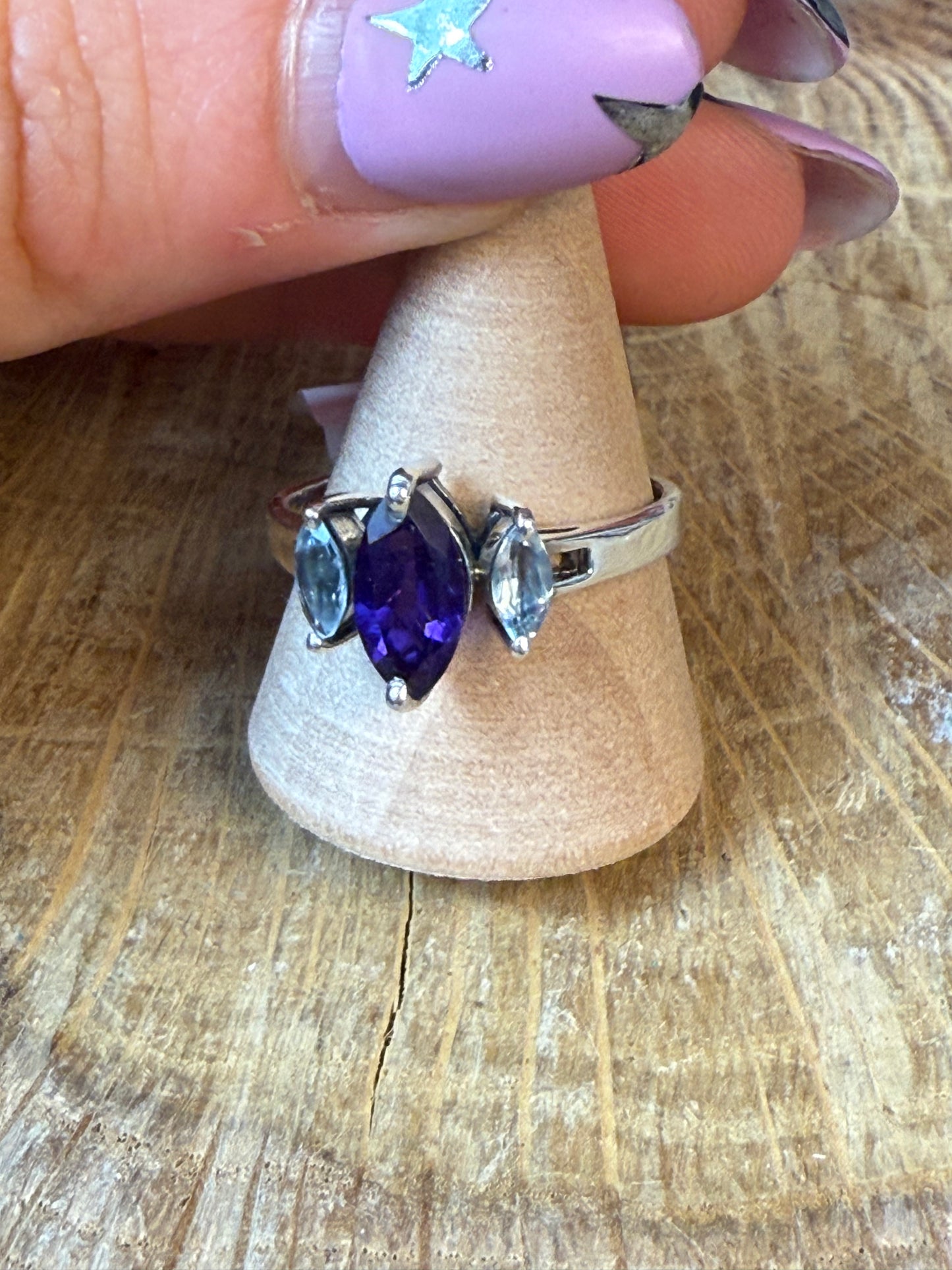 Triple Stone - Topaz / Amethyst 925 Ring - Size S