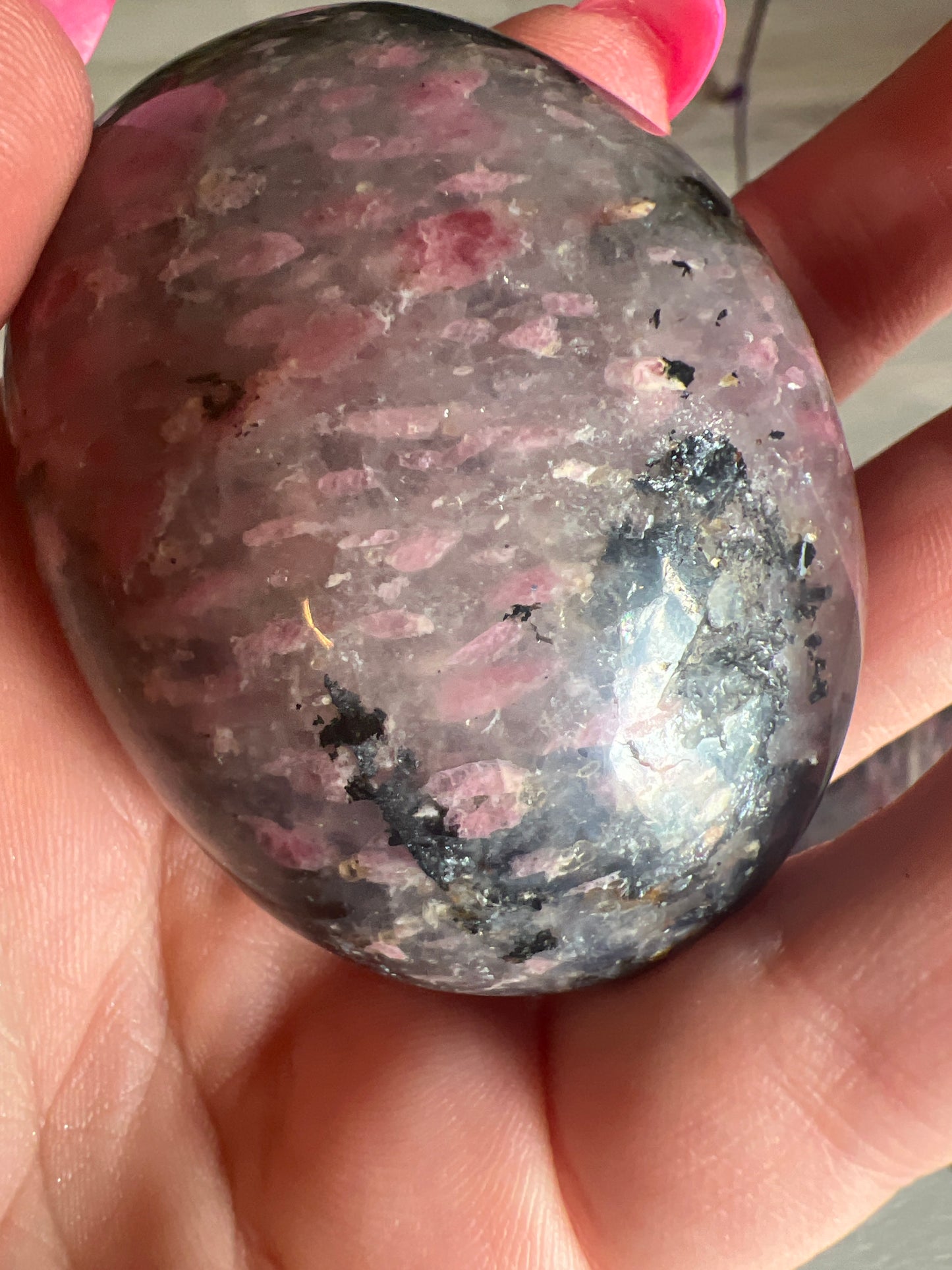 Rhodonite / Rubelleite in Quartz Palm