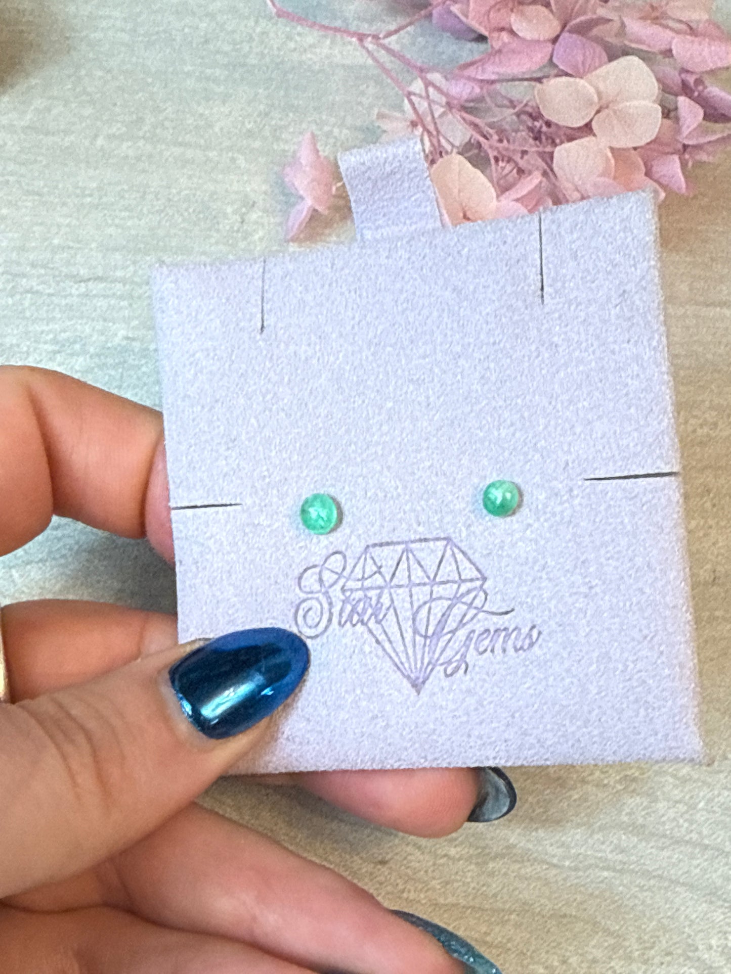 Handmade Indian Emerald 925 Earrings Studs - 4mm