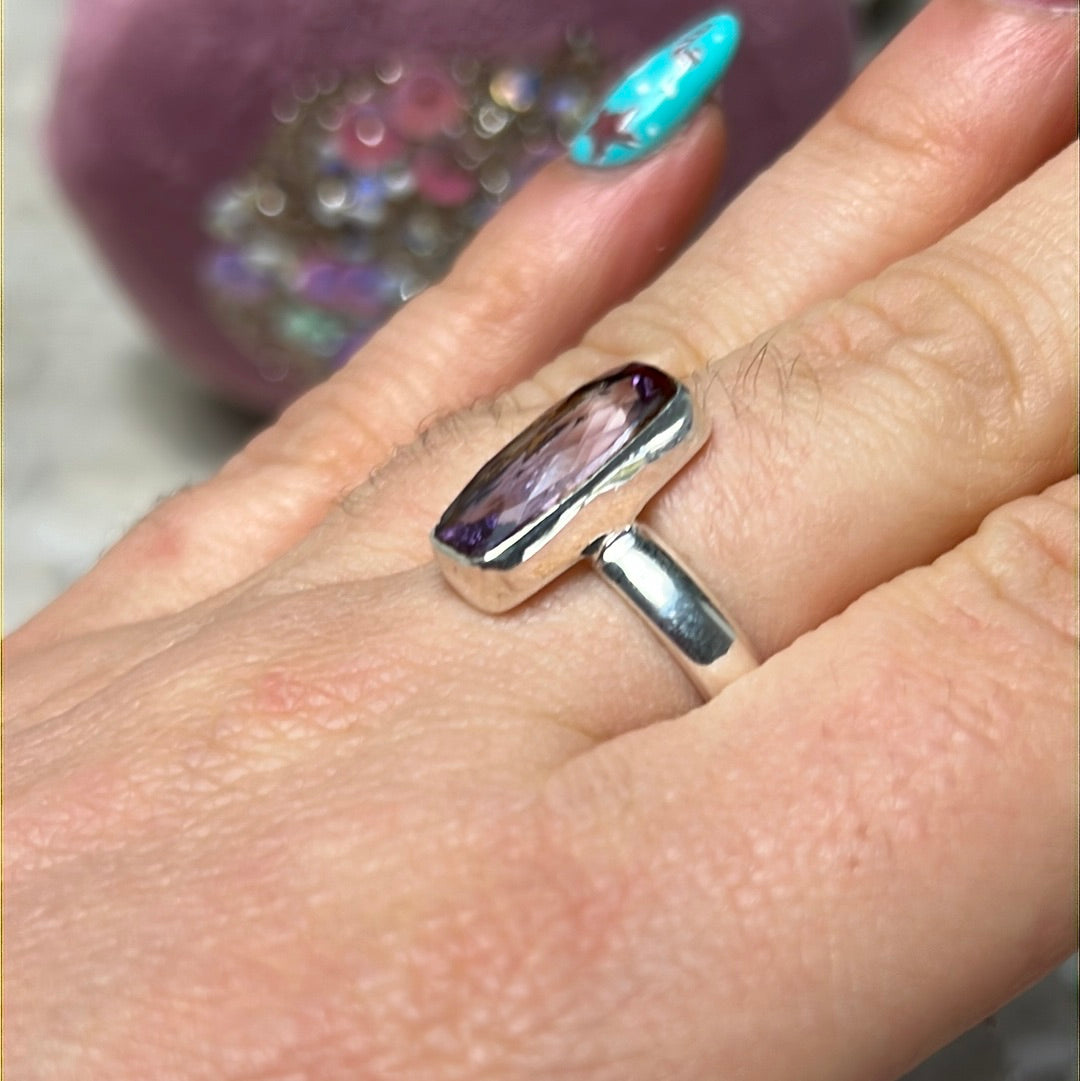 Amethyst Facet 925 Sterling Silver Ring - Size M - M 1/2