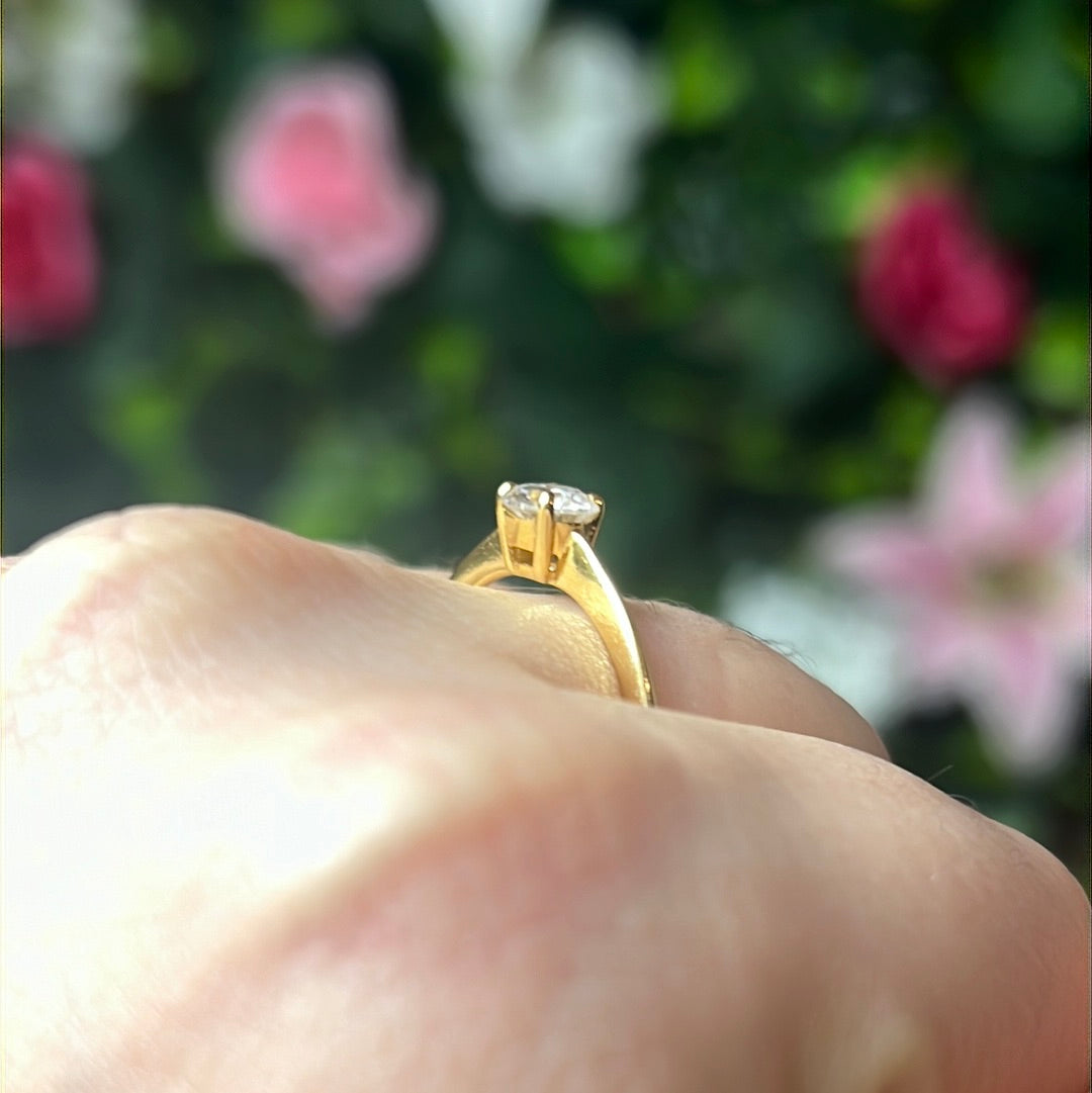 Moissanite 925 Sterling 24ct Gold Ring - Size N 1/2 - O 0.5ct
