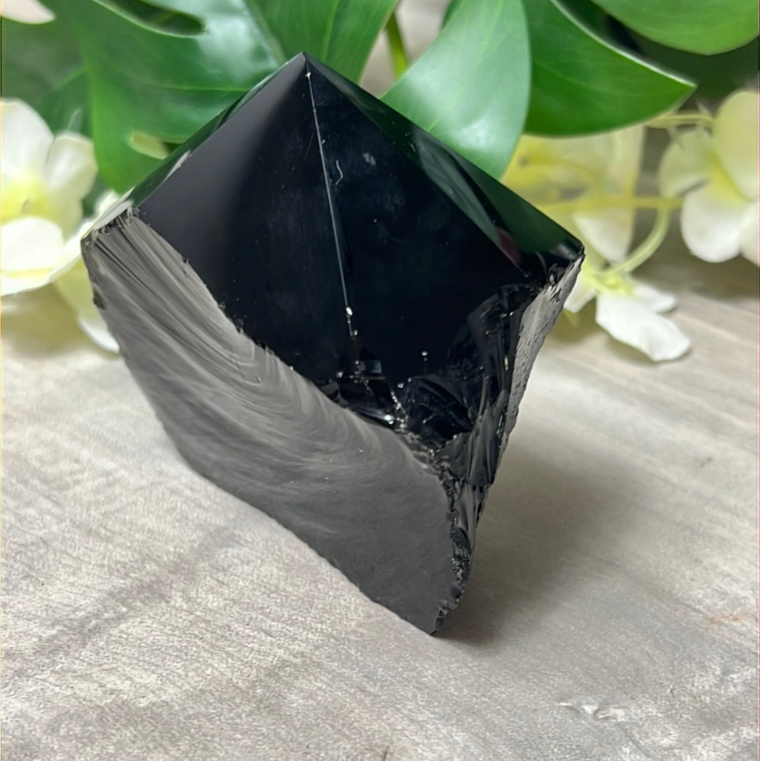 Black Obsidian Half & Half Polished Raw Tower Point