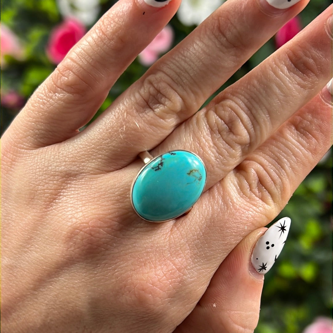 African Turquoise 925 Sterling Silver Ring - Size R 1/2