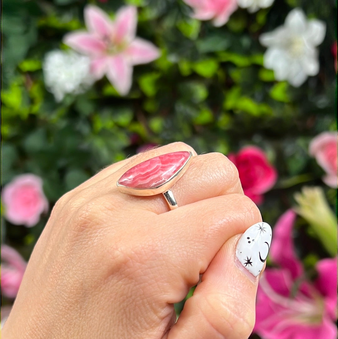 Rhodochrosite 925 Sterling Silver Ring - Size P 1/2