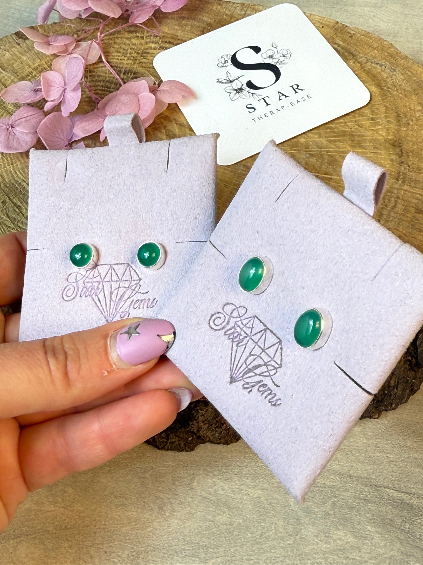 Green Onyx 925 Sterling Silver Stud Earrings