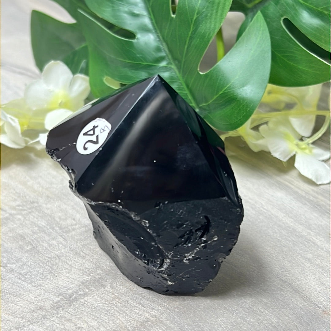 Black Obsidian Half & Half Polished Raw Tower Point