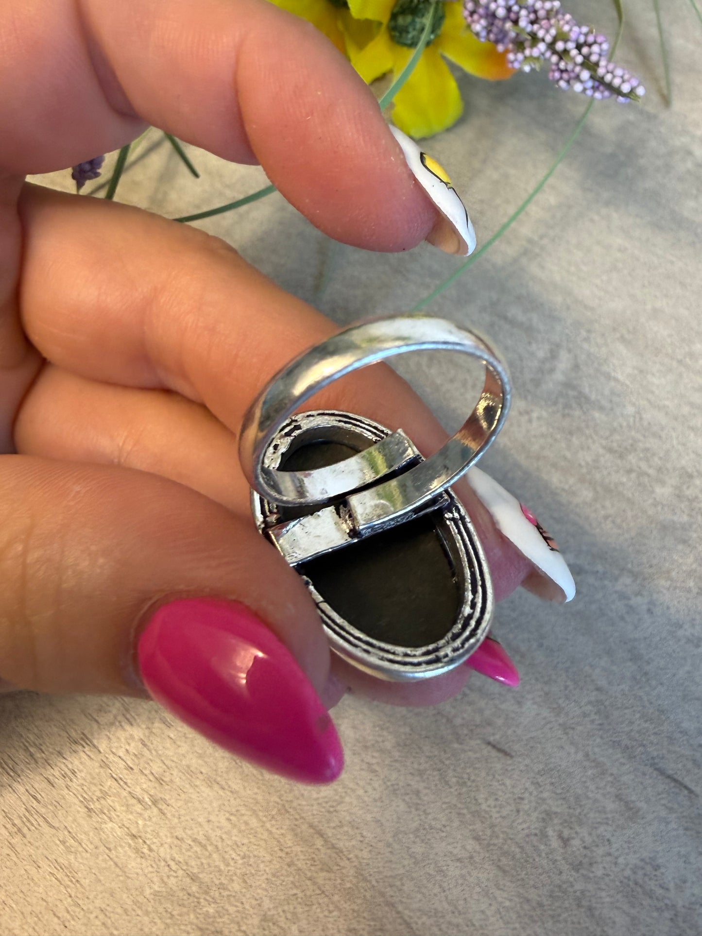 Pyrite Adjustable Silver Plated Ring