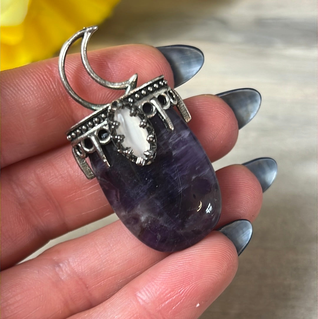 Moon Pendant - with Selenite  PLATED Silver