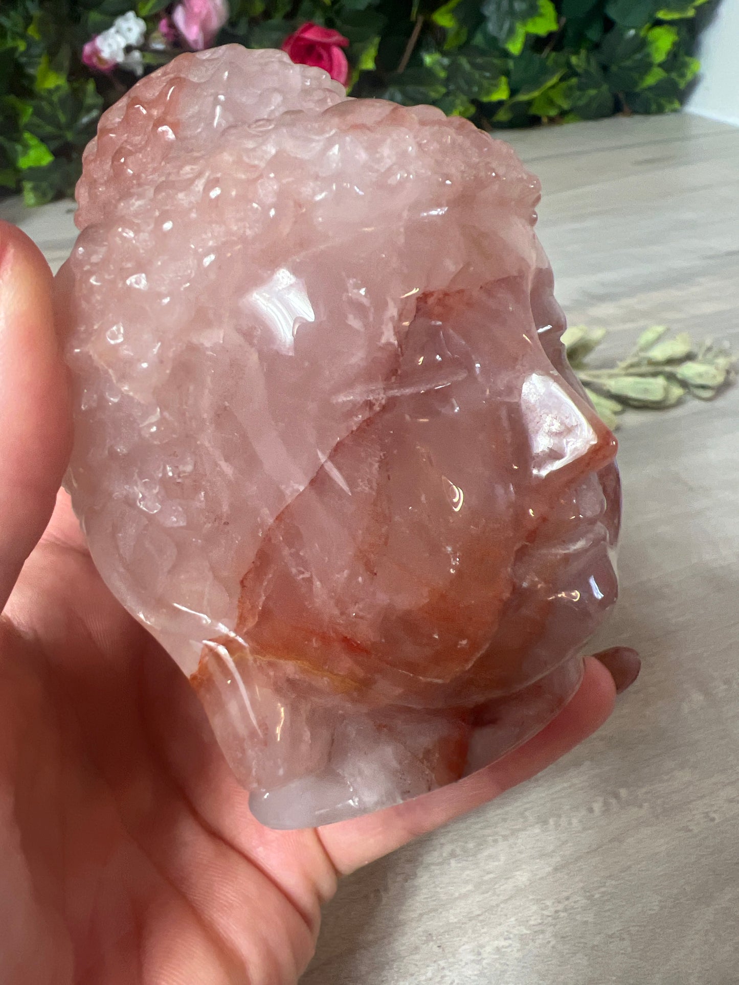 Large Fire Quartz Red Hematite in Rose Buddha Head