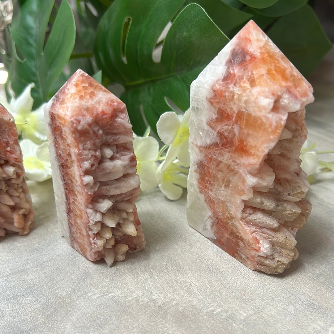 Sunstone, Orchid & Orange Calcite Druzy Tower Points