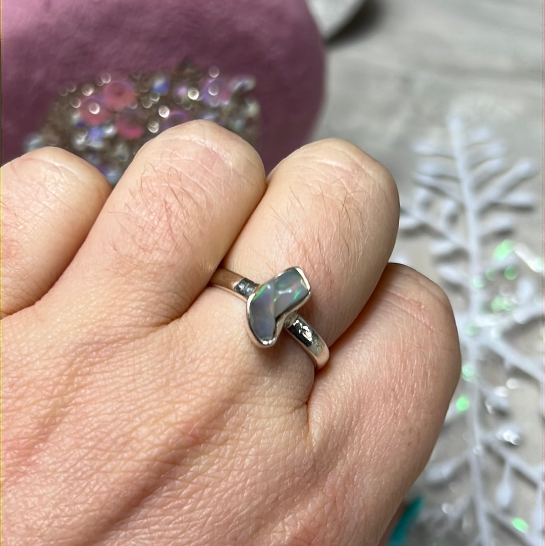 Ethiopian Opal Raw 925 Sterling Silver Ring - Size N 1/2