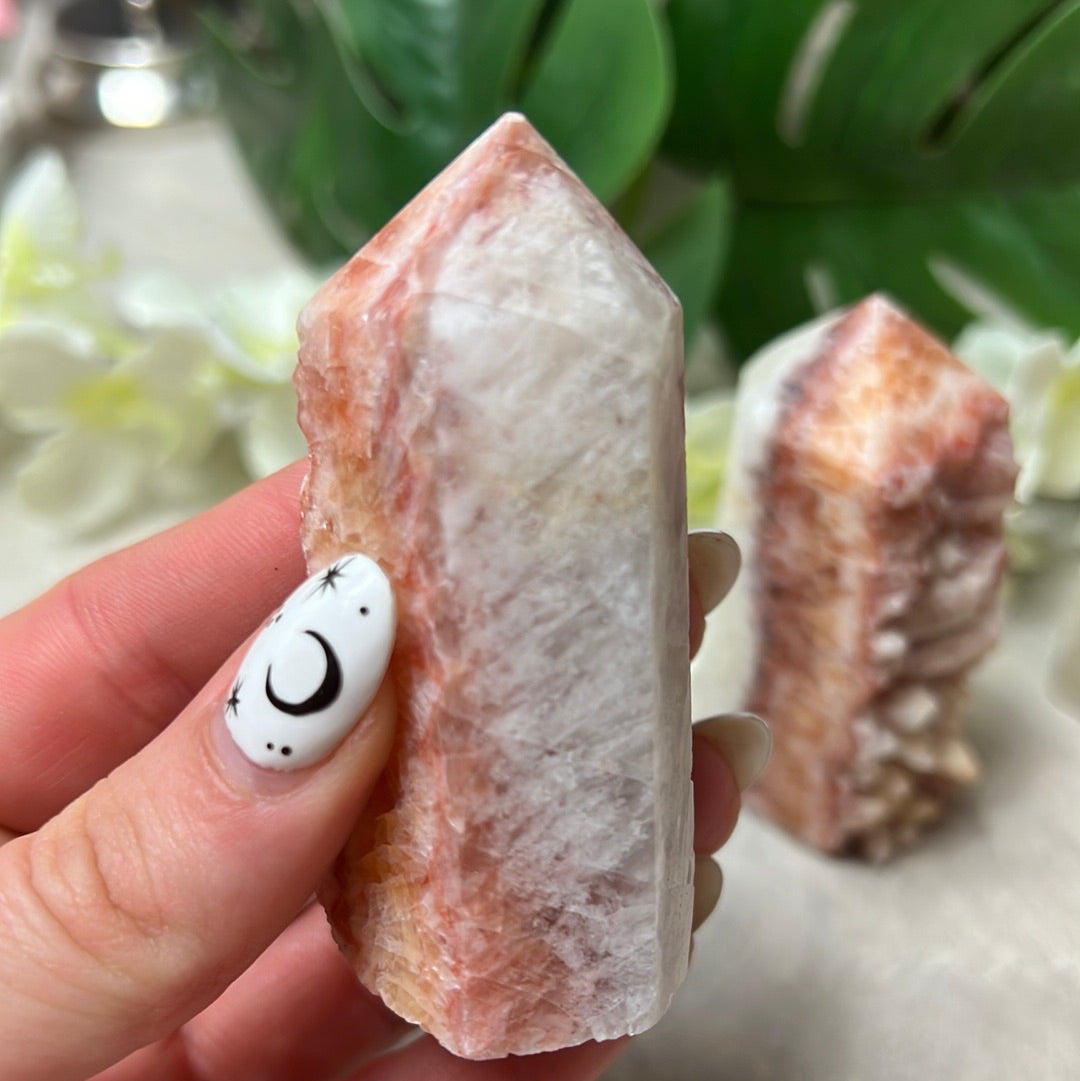 Sunstone, Orchid & Orange Calcite Druzy Tower Points
