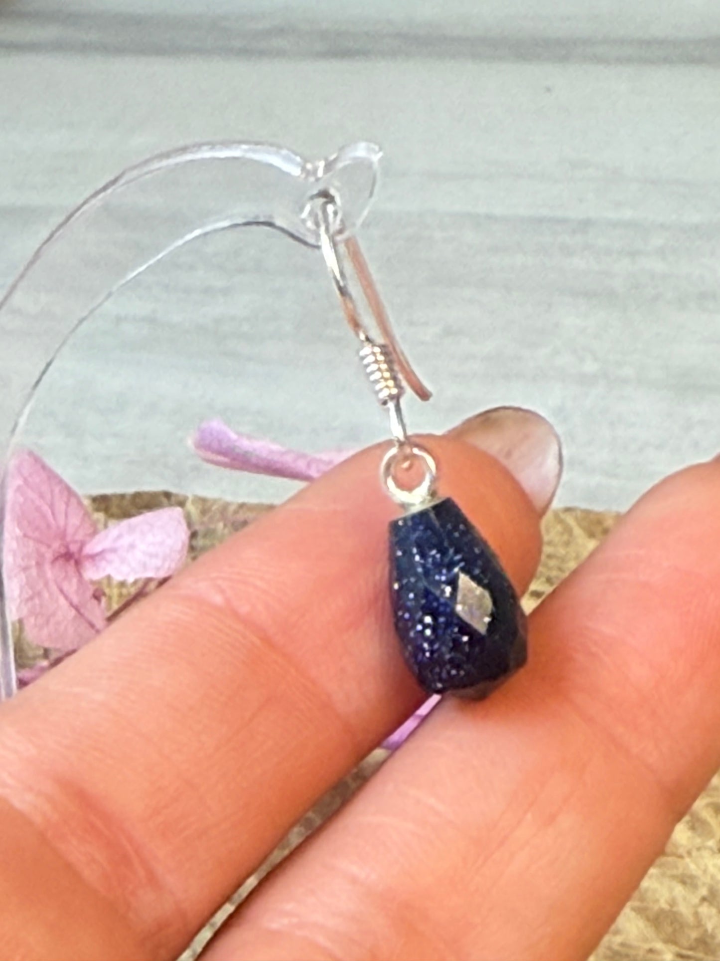 Blue Goldstone Mini Drop 925 Sterling Silver Earrings