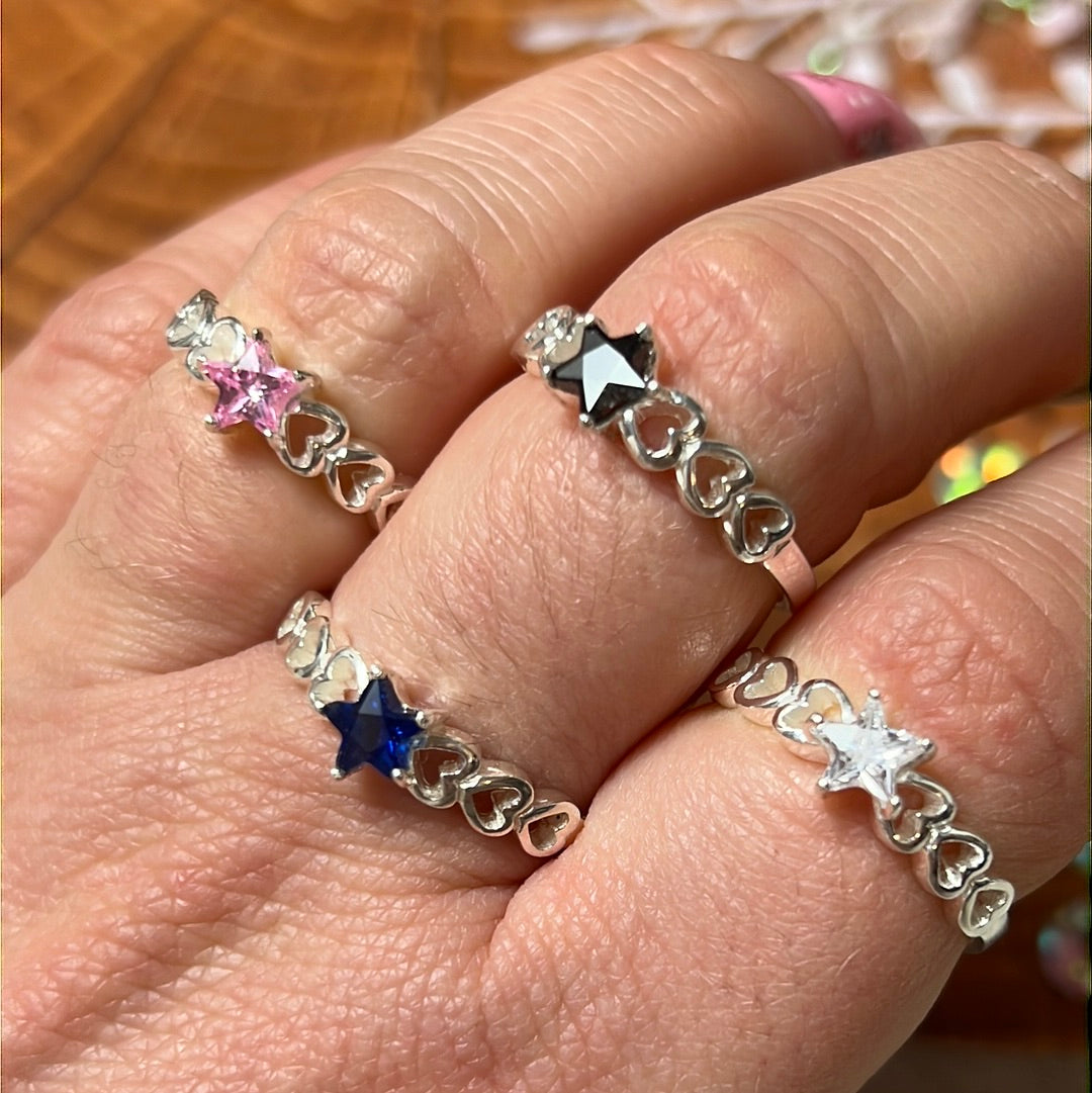 Star & Heart Band CZ - 925 Sterling Silver Ring