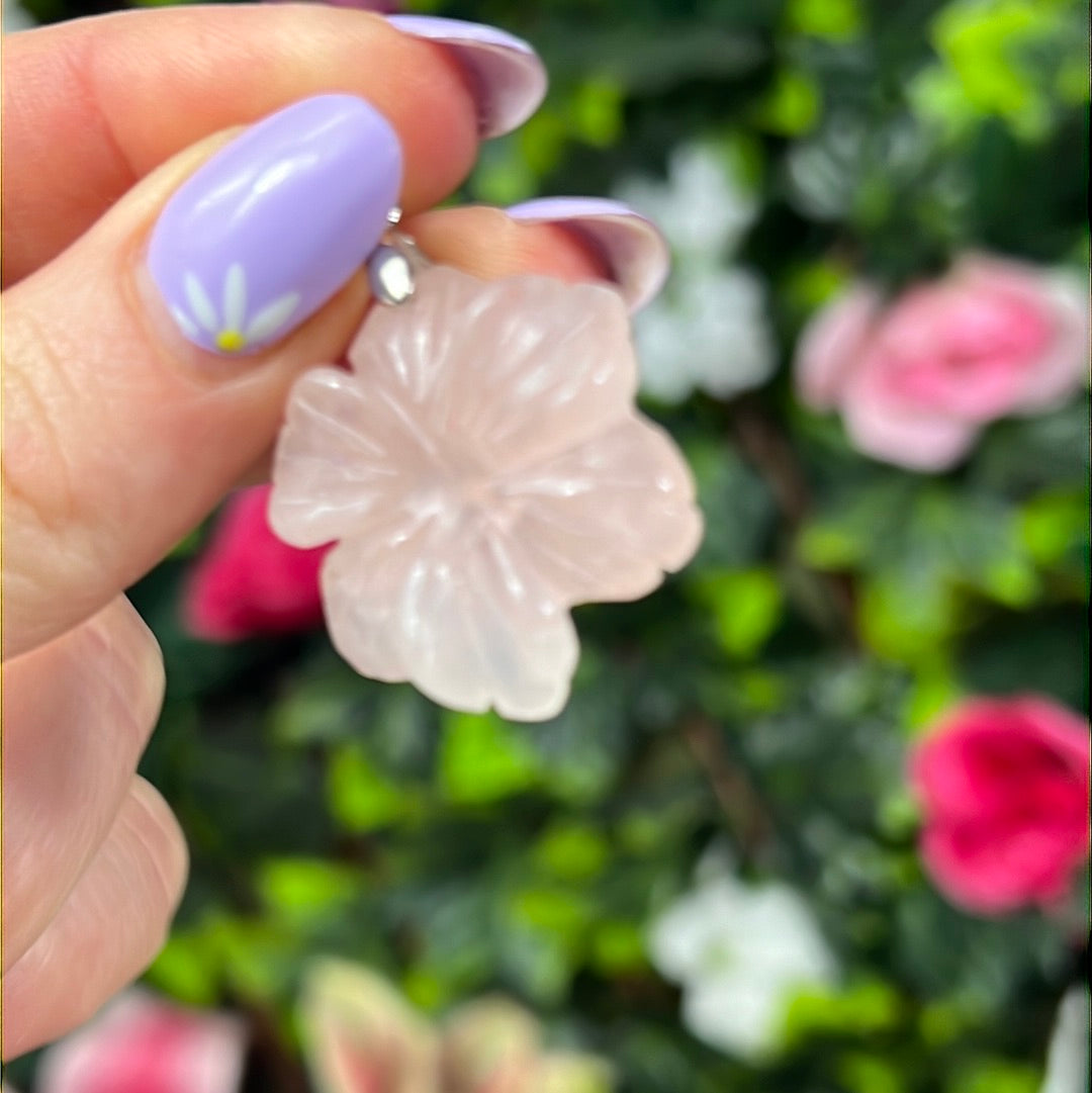 Rose Quartz Flower Pendant Sterling Silver