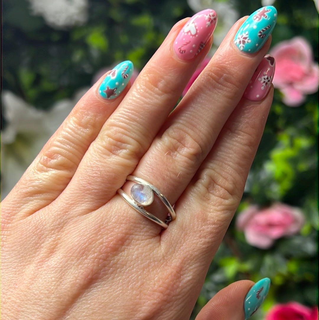 Moonstone Double Bar 925 Sterling Silver Ring - Size O 1/2