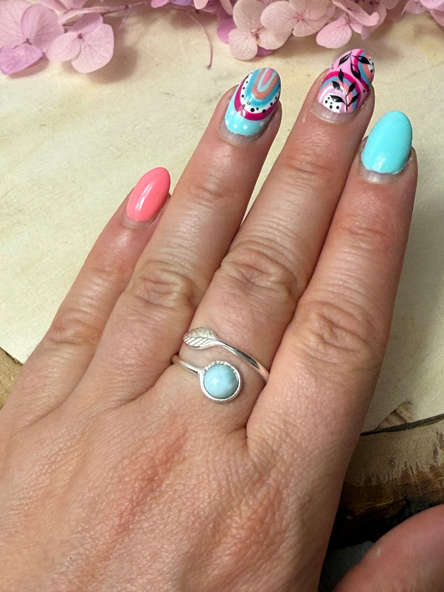 Handmade Adjustable Larimar 925 Silver Ring