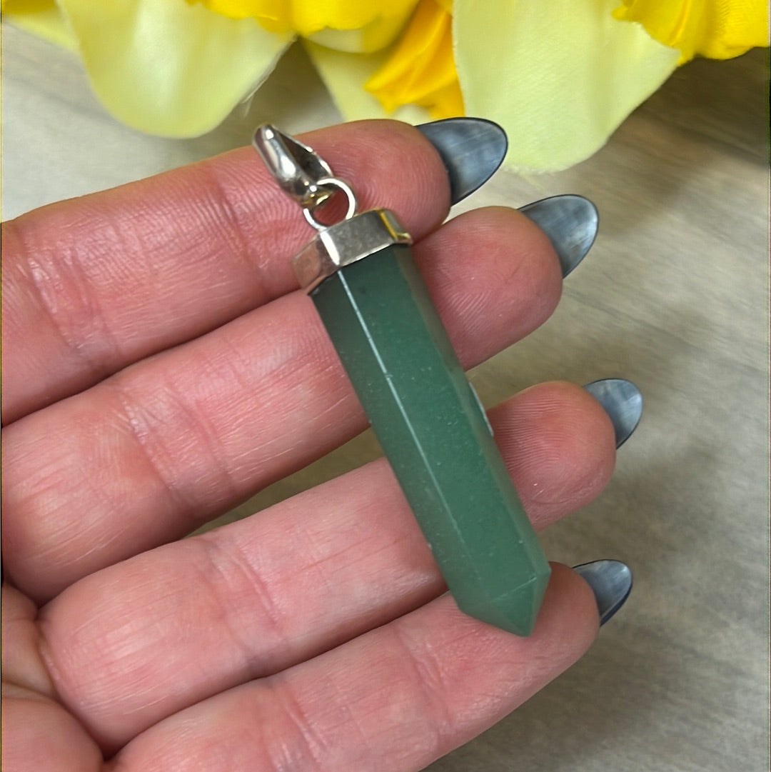 Green Aventurine Point 925 Sterling Silver Pendant