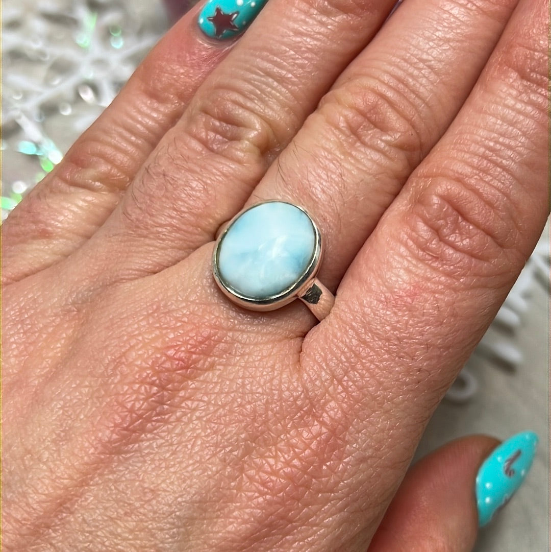 Larimar 925 Sterling Silver Ring - Size Q