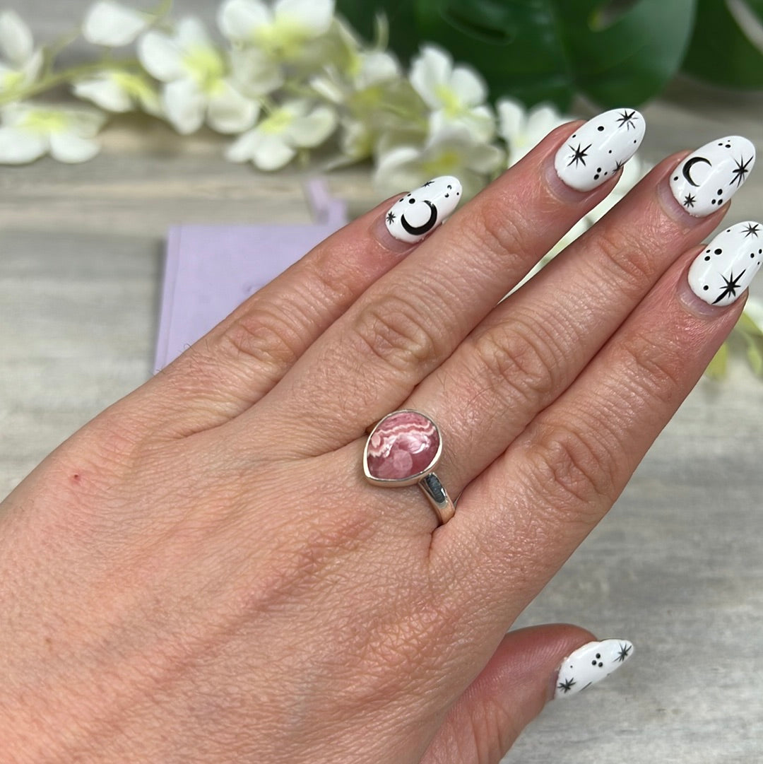 Rhodochrosite 925 Sterling Silver Ring - Size P 1/2