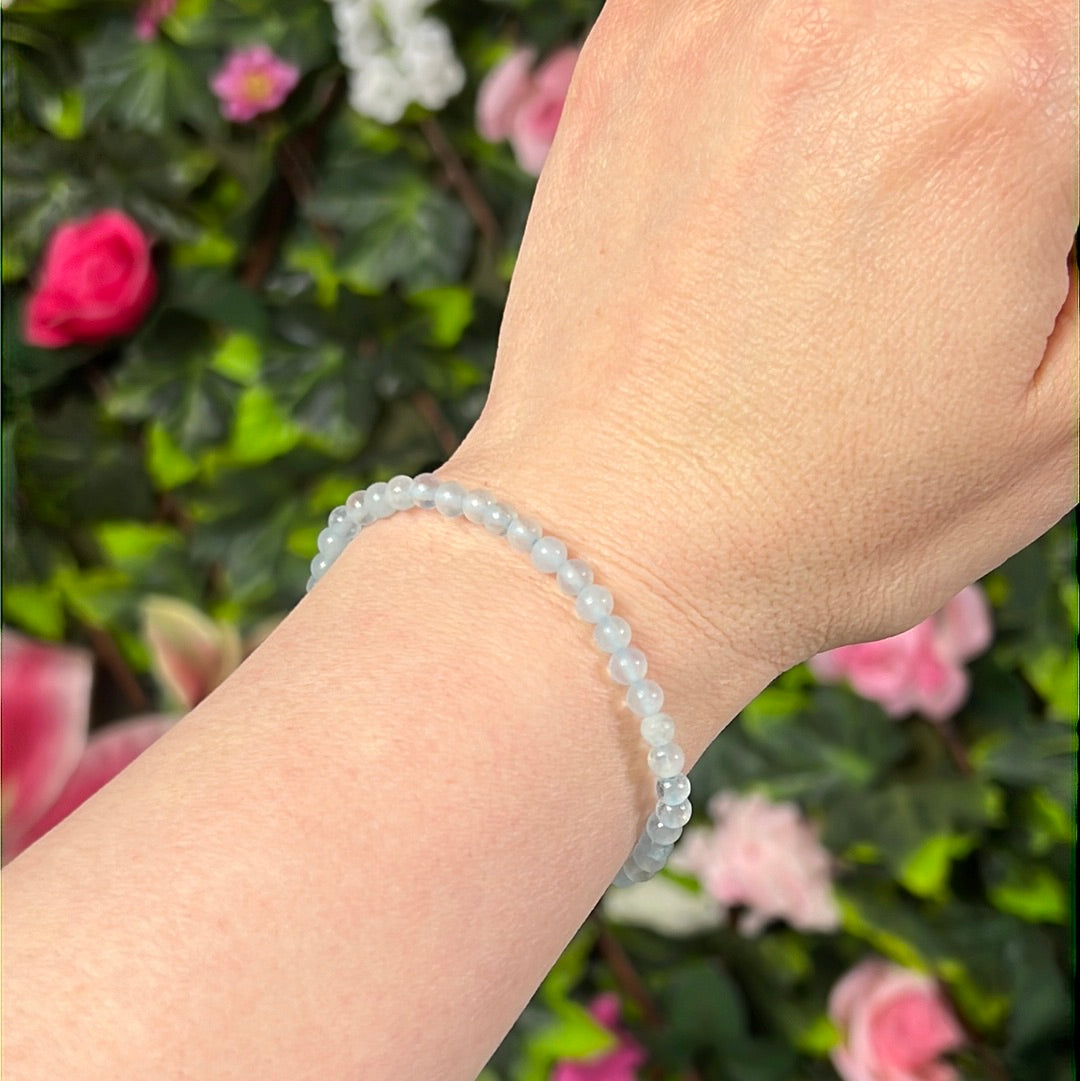 4mm Aquamarine Bead Bracelet